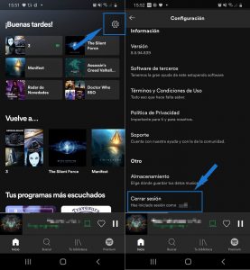 Cerrar sesión en spotify desde el móvil o la tablet